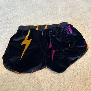 Aviator Nation Kids Black Velvet Shorts with Lightning Bolts